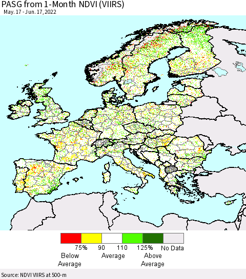 Europe PASG from 1-Month NDVI (VIIRS) Thematic Map For 6/10/2022 - 6/17/2022