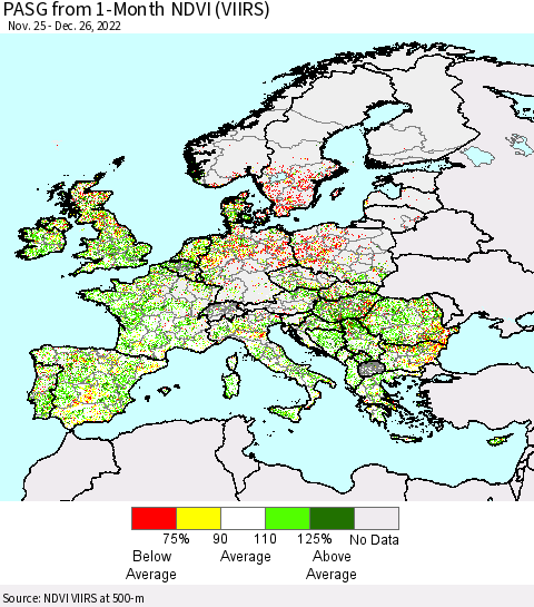 Europe PASG from 1-Month NDVI (VIIRS) Thematic Map For 12/19/2022 - 12/26/2022