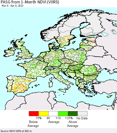 Europe PASG from 1-Month NDVI (VIIRS) Thematic Map For 3/30/2023 - 4/6/2023