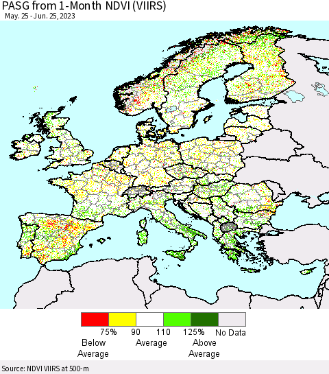 Europe PASG from 1-Month NDVI (VIIRS) Thematic Map For 6/18/2023 - 6/25/2023