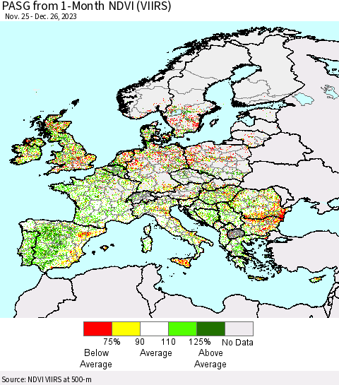 Europe PASG from 1-Month NDVI (VIIRS) Thematic Map For 12/19/2023 - 12/26/2023