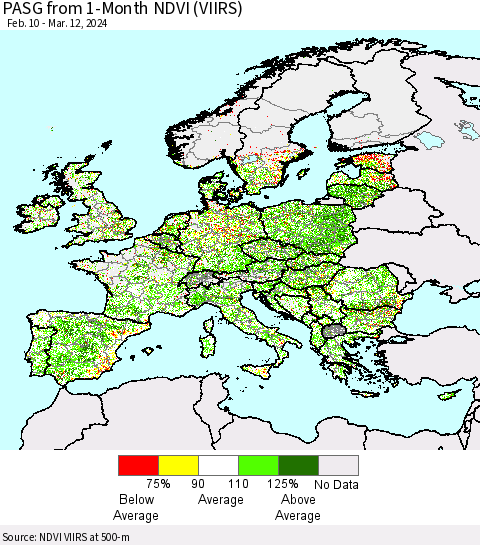 Europe PASG from 1-Month NDVI (VIIRS) Thematic Map For 3/5/2024 - 3/12/2024