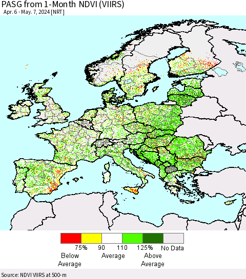 Europe PASG from 1-Month NDVI (VIIRS) Thematic Map For 4/30/2024 - 5/7/2024