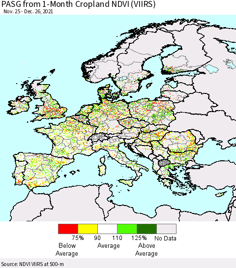 Europe PASG from 1-Month Cropland NDVI (VIIRS) Thematic Map For 12/19/2021 - 12/26/2021