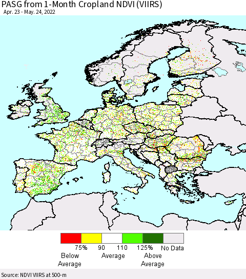 Europe PASG from 1-Month Cropland NDVI (VIIRS) Thematic Map For 5/17/2022 - 5/24/2022