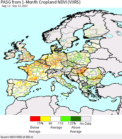 Europe PASG from 1-Month Cropland NDVI (VIIRS) Thematic Map For 9/6/2022 - 9/13/2022
