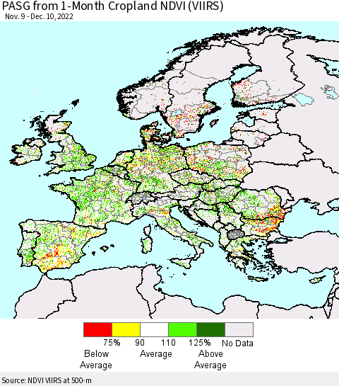 Europe PASG from 1-Month Cropland NDVI (VIIRS) Thematic Map For 12/3/2022 - 12/10/2022