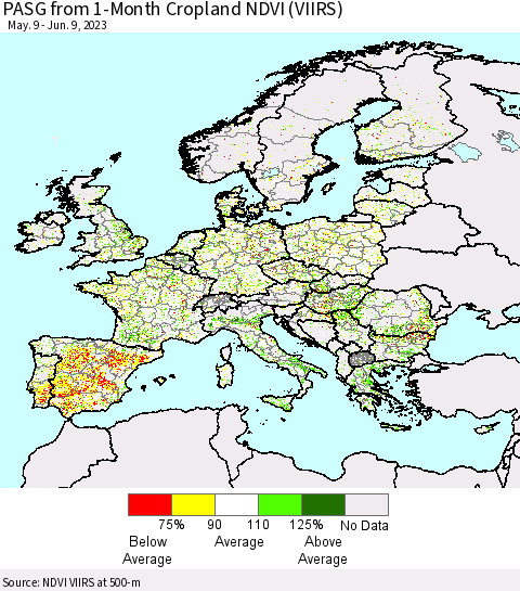 Europe PASG from 1-Month Cropland NDVI (VIIRS) Thematic Map For 6/2/2023 - 6/9/2023