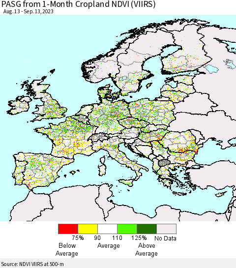 Europe PASG from 1-Month Cropland NDVI (VIIRS) Thematic Map For 9/6/2023 - 9/13/2023