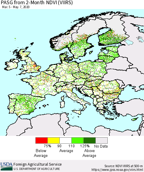 Europe PASG from 2-Month NDVI (VIIRS) Thematic Map For 5/1/2020 - 5/10/2020