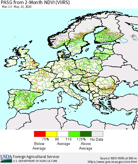 Europe PASG from 2-Month NDVI (VIIRS) Thematic Map For 5/11/2020 - 5/20/2020