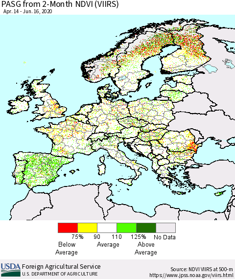 Europe PASG from 2-Month NDVI (VIIRS) Thematic Map For 6/11/2020 - 6/20/2020