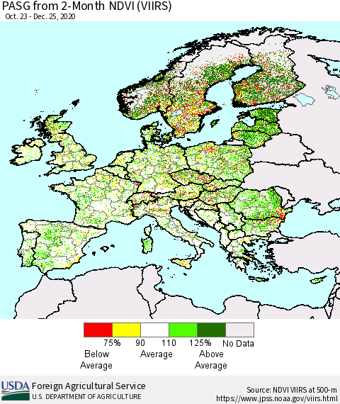 Europe PASG from 2-Month NDVI (VIIRS) Thematic Map For 12/21/2020 - 12/31/2020