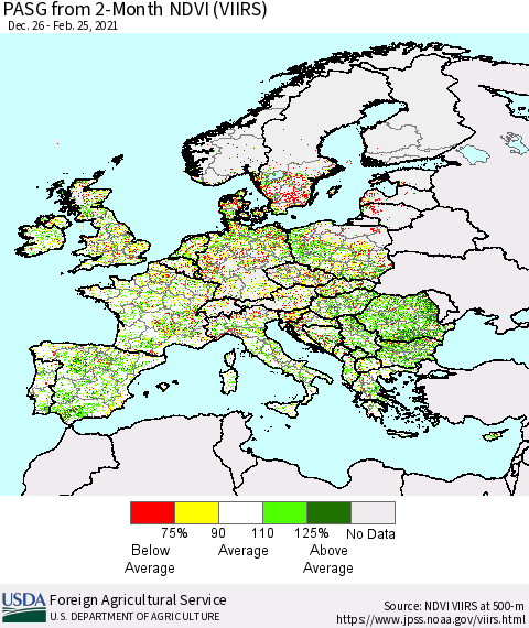 Europe PASG from 2-Month NDVI (VIIRS) Thematic Map For 2/21/2021 - 2/28/2021