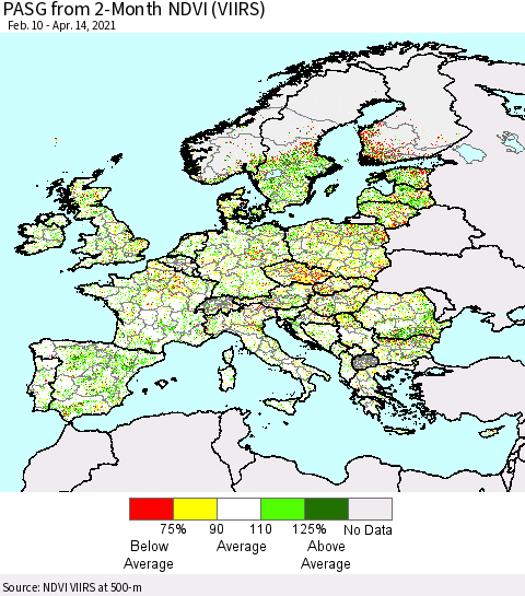 Europe PASG from 2-Month NDVI (VIIRS) Thematic Map For 4/7/2021 - 4/14/2021
