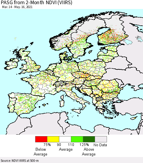 Europe PASG from 2-Month NDVI (VIIRS) Thematic Map For 5/9/2021 - 5/16/2021