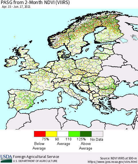 Europe PASG from 2-Month NDVI (VIIRS) Thematic Map For 6/11/2021 - 6/20/2021