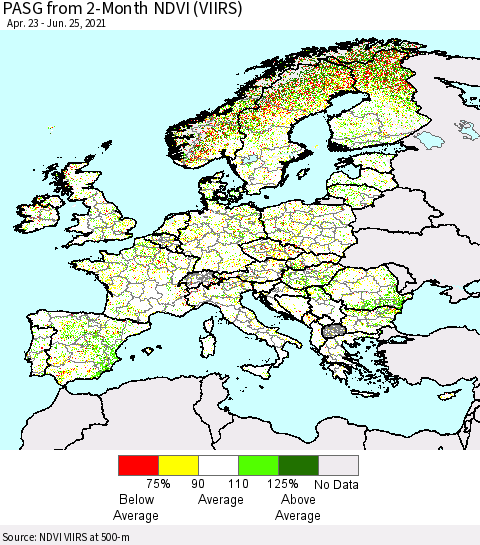 Europe PASG from 2-Month NDVI (VIIRS) Thematic Map For 6/18/2021 - 6/25/2021