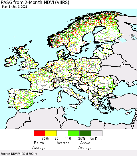 Europe PASG from 2-Month NDVI (VIIRS) Thematic Map For 6/26/2021 - 7/3/2021