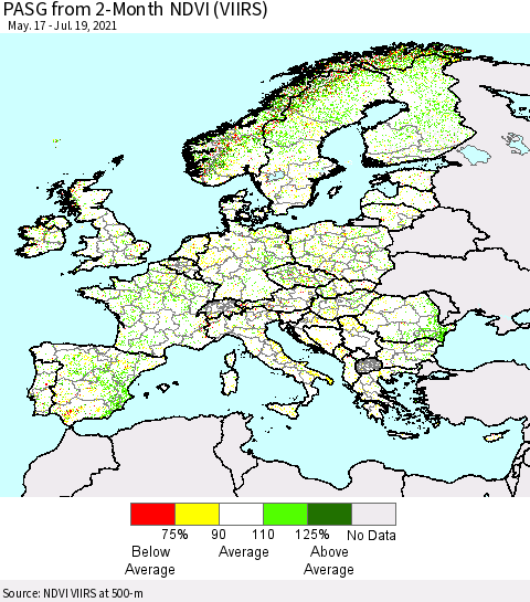 Europe PASG from 2-Month NDVI (VIIRS) Thematic Map For 7/12/2021 - 7/19/2021