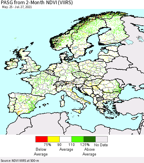 Europe PASG from 2-Month NDVI (VIIRS) Thematic Map For 7/20/2021 - 7/27/2021