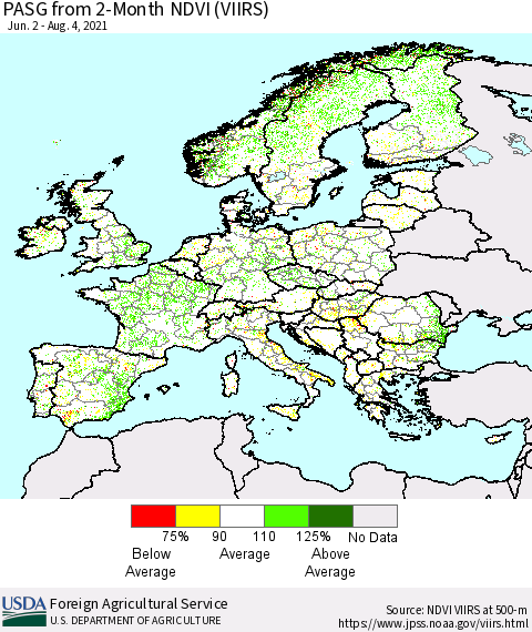 Europe PASG from 2-Month NDVI (VIIRS) Thematic Map For 8/1/2021 - 8/10/2021