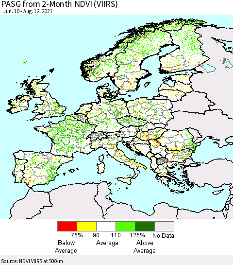 Europe PASG from 2-Month NDVI (VIIRS) Thematic Map For 8/5/2021 - 8/12/2021