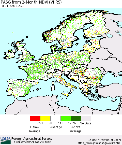 Europe PASG from 2-Month NDVI (VIIRS) Thematic Map For 9/1/2021 - 9/10/2021