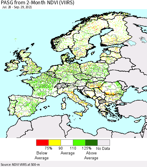 Europe PASG from 2-Month NDVI (VIIRS) Thematic Map For 9/22/2021 - 9/29/2021