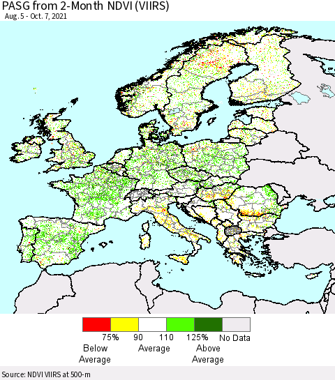 Europe PASG from 2-Month NDVI (VIIRS) Thematic Map For 9/30/2021 - 10/7/2021