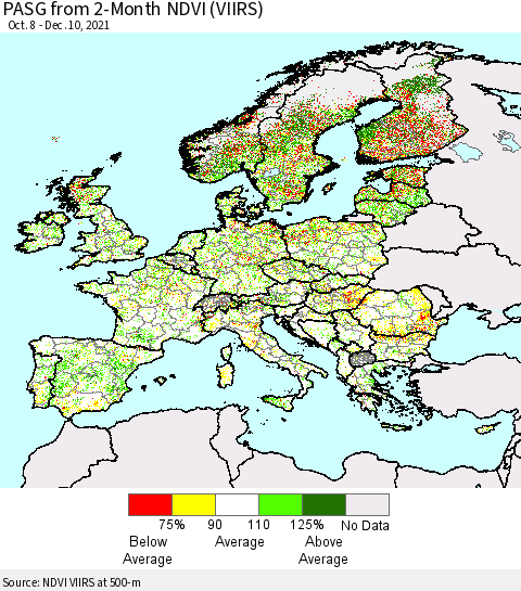 Europe PASG from 2-Month NDVI (VIIRS) Thematic Map For 12/3/2021 - 12/10/2021