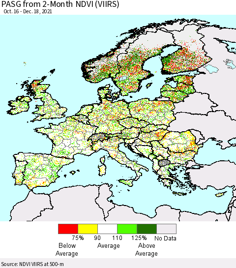 Europe PASG from 2-Month NDVI (VIIRS) Thematic Map For 12/11/2021 - 12/18/2021