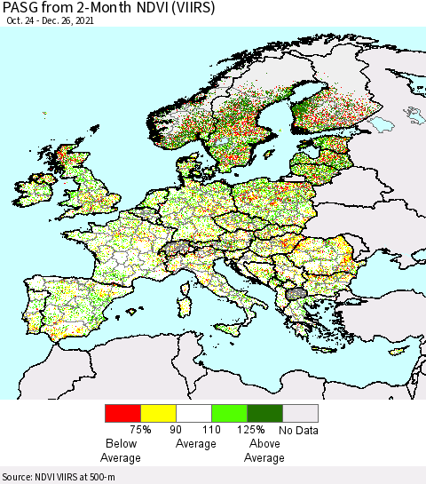 Europe PASG from 2-Month NDVI (VIIRS) Thematic Map For 12/19/2021 - 12/26/2021