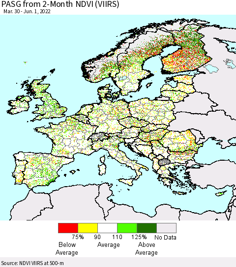 Europe PASG from 2-Month NDVI (VIIRS) Thematic Map For 5/25/2022 - 6/1/2022