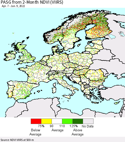 Europe PASG from 2-Month NDVI (VIIRS) Thematic Map For 6/2/2022 - 6/9/2022