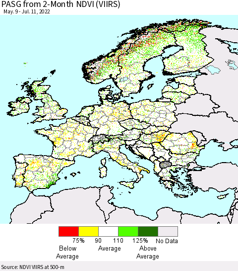 Europe PASG from 2-Month NDVI (VIIRS) Thematic Map For 7/4/2022 - 7/11/2022