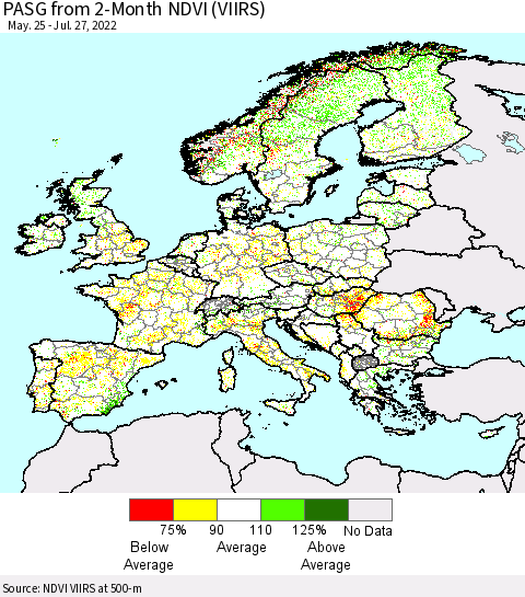 Europe PASG from 2-Month NDVI (VIIRS) Thematic Map For 7/20/2022 - 7/27/2022