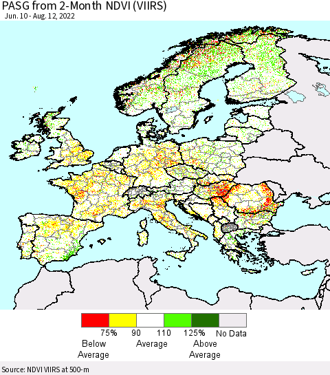 Europe PASG from 2-Month NDVI (VIIRS) Thematic Map For 8/5/2022 - 8/12/2022