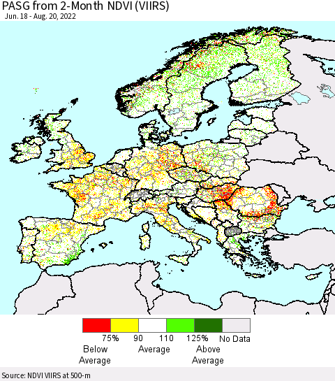 Europe PASG from 2-Month NDVI (VIIRS) Thematic Map For 8/13/2022 - 8/20/2022