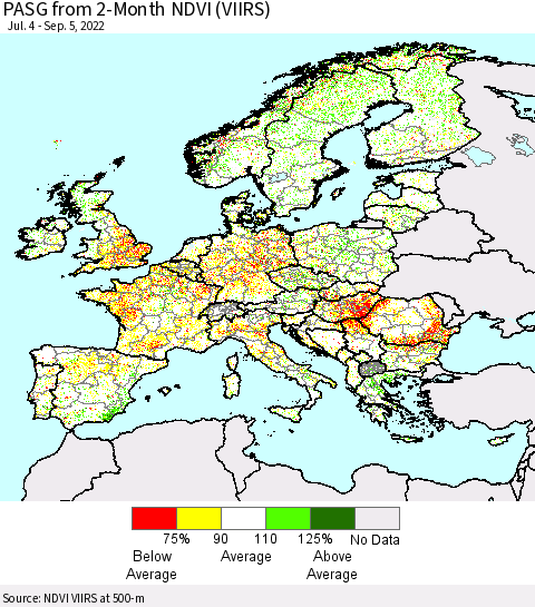 Europe PASG from 2-Month NDVI (VIIRS) Thematic Map For 8/29/2022 - 9/5/2022