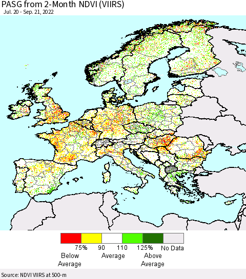 Europe PASG from 2-Month NDVI (VIIRS) Thematic Map For 9/14/2022 - 9/21/2022