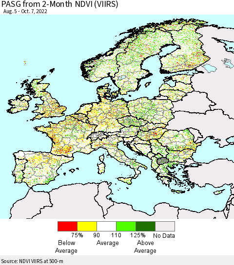 Europe PASG from 2-Month NDVI (VIIRS) Thematic Map For 9/30/2022 - 10/7/2022