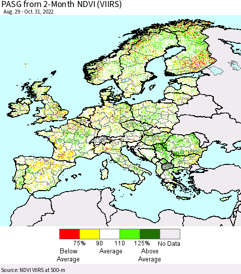 Europe PASG from 2-Month NDVI (VIIRS) Thematic Map For 10/24/2022 - 10/31/2022