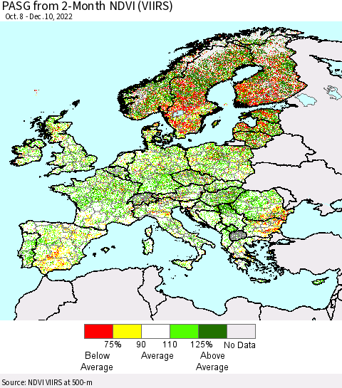 Europe PASG from 2-Month NDVI (VIIRS) Thematic Map For 12/3/2022 - 12/10/2022