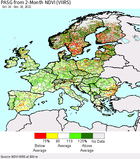 Europe PASG from 2-Month NDVI (VIIRS) Thematic Map For 12/11/2022 - 12/18/2022