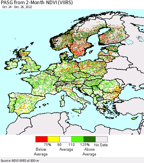 Europe PASG from 2-Month NDVI (VIIRS) Thematic Map For 12/19/2022 - 12/26/2022