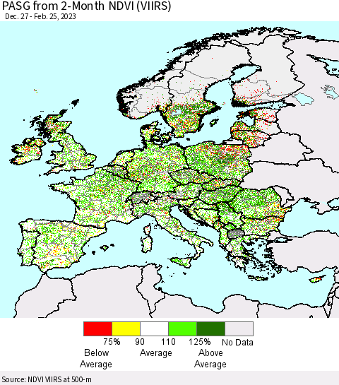 Europe PASG from 2-Month NDVI (VIIRS) Thematic Map For 2/18/2023 - 2/25/2023