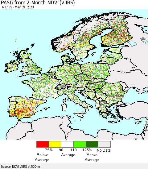 Europe PASG from 2-Month NDVI (VIIRS) Thematic Map For 5/17/2023 - 5/24/2023