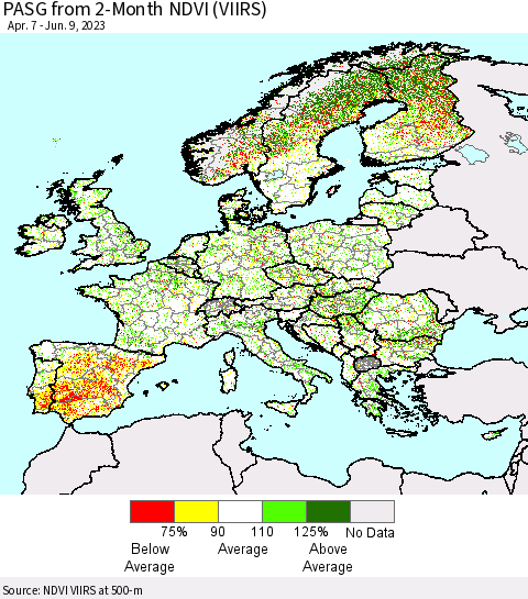 Europe PASG from 2-Month NDVI (VIIRS) Thematic Map For 6/2/2023 - 6/9/2023