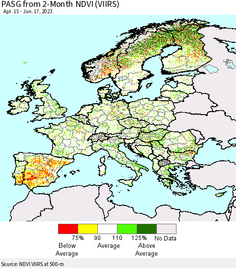 Europe PASG from 2-Month NDVI (VIIRS) Thematic Map For 6/10/2023 - 6/17/2023